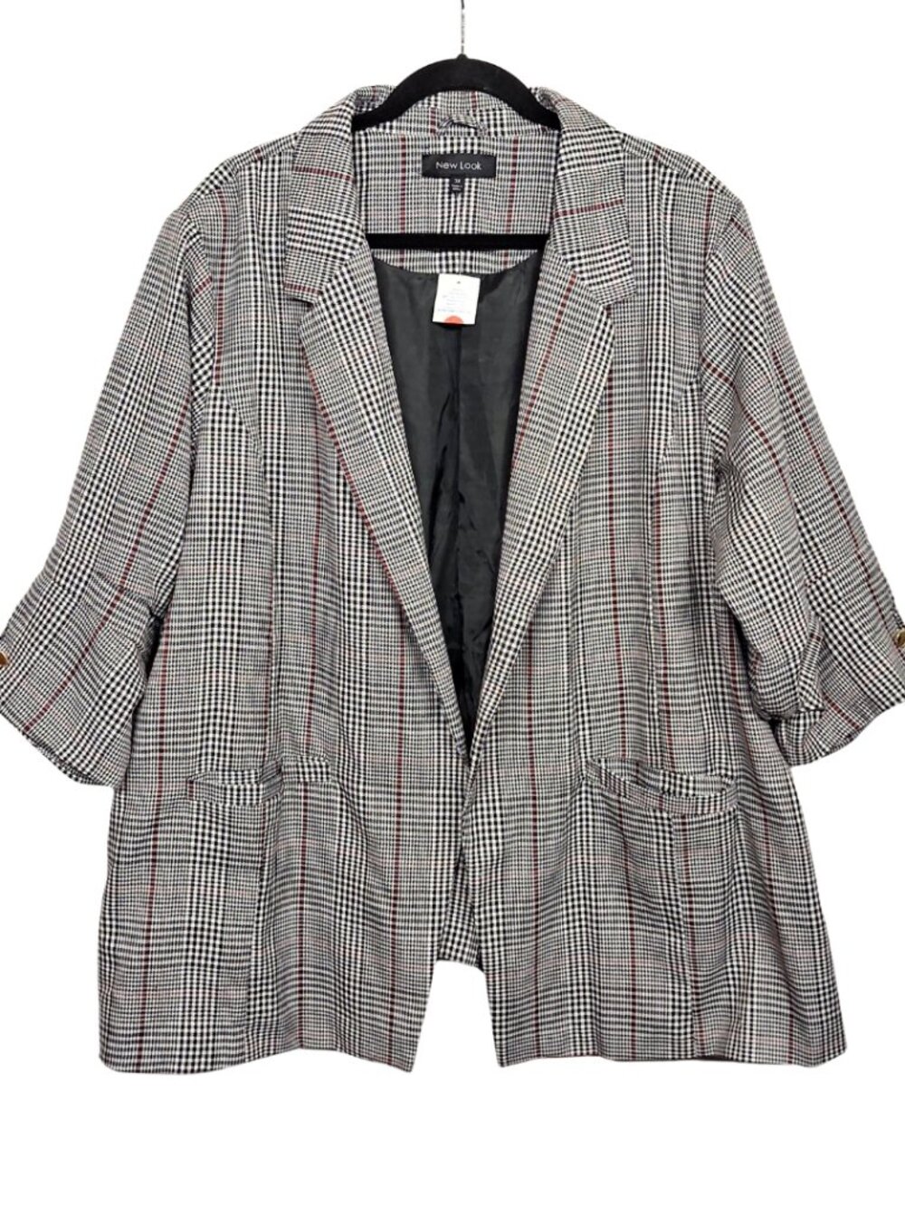 NEW LOOK Plaid Blazer Jacket Black Red White Print Career Preppy 3X NWT